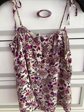 ba&sh Cream Floral Button-Front Camisole with Magenta & Purple Print